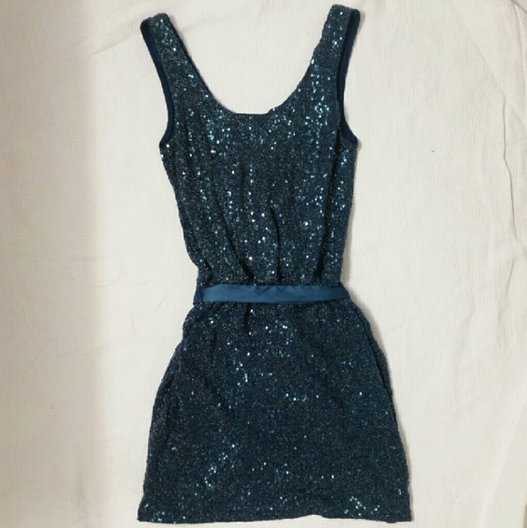 Express green blue glitter sparkle sequin dress XS
