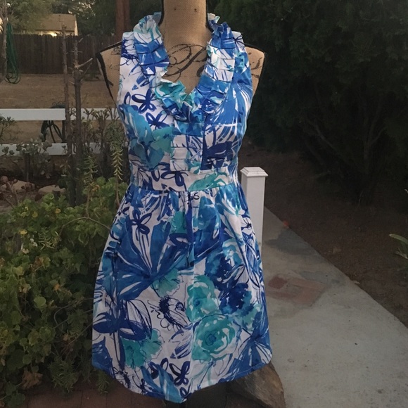 Spense Blue Flora Sleeveless Dress - Picture 1 of 4