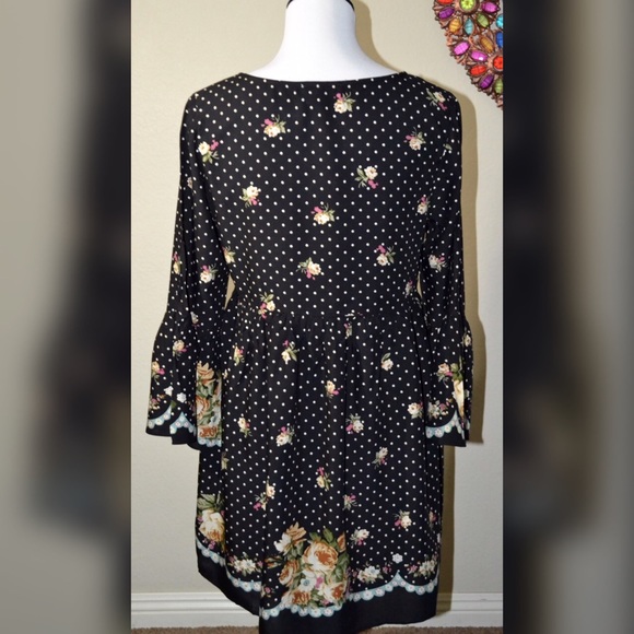 HP 10/24πPolk-a-Dot & Floral Print Peasant Dress - Picture 2 of 4