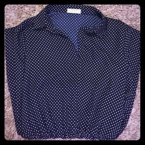 Navy & white polka dot dress, 3/4 sleeves