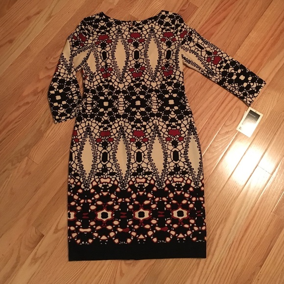 Maroon, cream and black dress