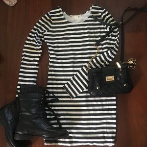 Tight black and white stripped dress