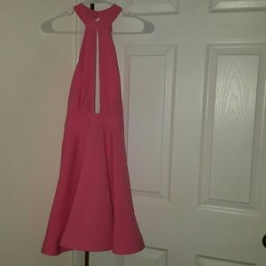 Pretty pink mock neck halter dress