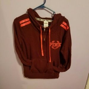 Maroon/Neon Orange Quarter Zip Pullover