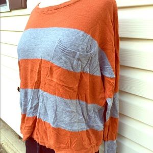 Orange and gray striped crop sweater