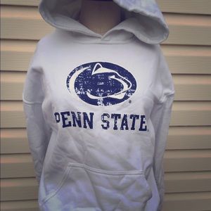 Hooded white distressed Penn State sweatshirt