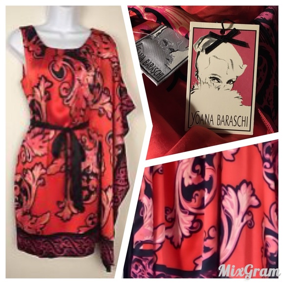 Yoanna Baraschi Red Drape One Shoulder Silk Tunic - Picture 1 of 1