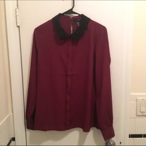Maroon with lace black collar chiffon top