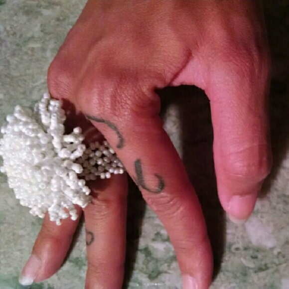Beaded White Fashion Ring