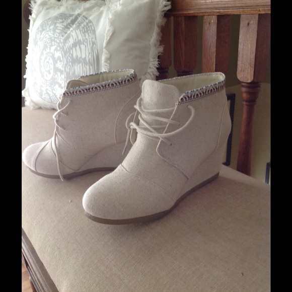 Off White Ankle Wedge Boots