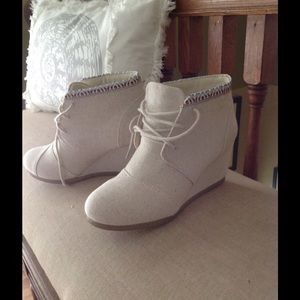 Off White Ankle Wedge Boots