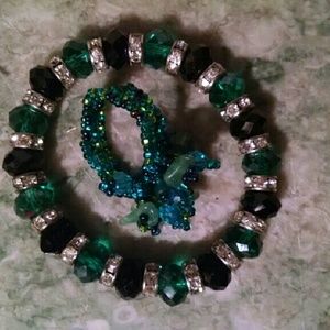 Bead/Rhinestone bracelet with Ring