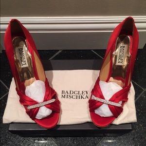 Badgley Mischka Red Satin Pumps