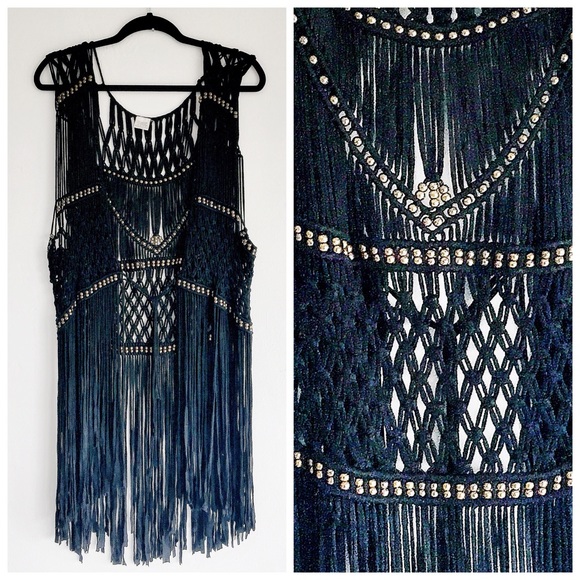 ✨Boho Chic Weaved, Beaded, Fringe Cover Up✨ - Picture 1 of 3