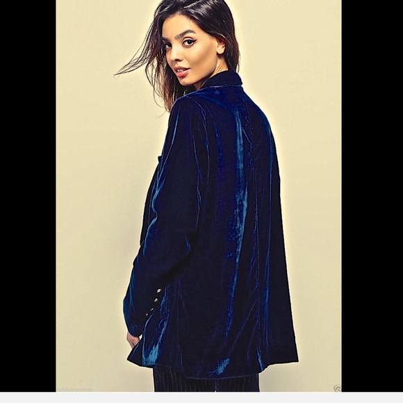 Free People teal blue Slouchy Velvet Blazer S - Picture 3 of 4