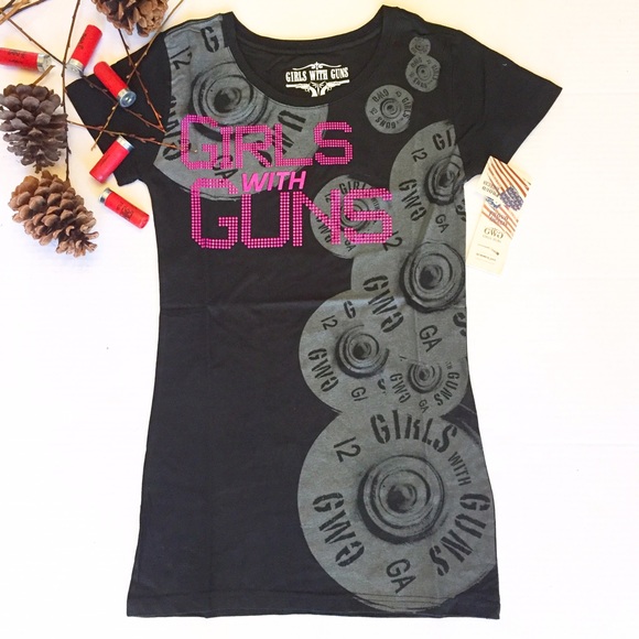 Shell Collage Black and Pink Tee Girls With Guns - Picture 2 of 4