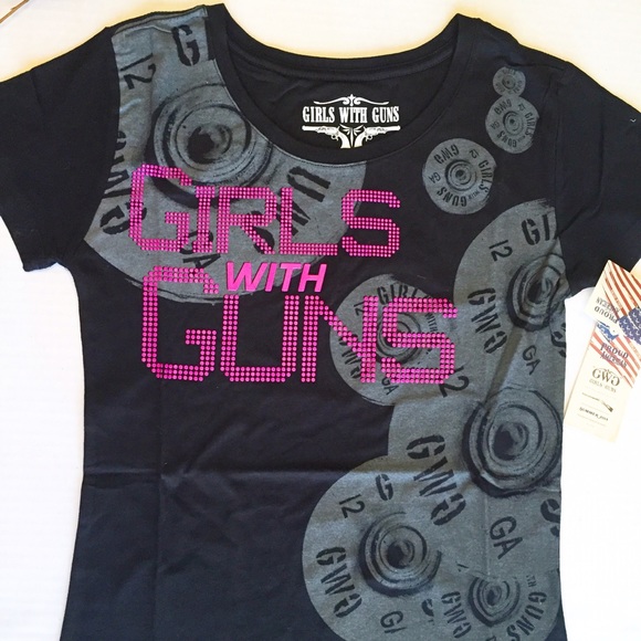 Shell Collage Black and Pink Tee Girls With Guns - Picture 3 of 4