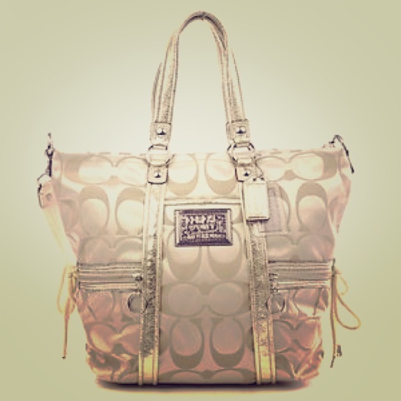 Coach Poppy Khaki Gold Hobo Bag