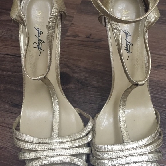 ABS Allen Schwartz Gold Zxen Open Toe High Heels - Picture 3 of 3