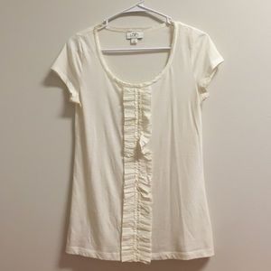 Ann Taylor Loft Cream White Ruffle T-Shirt XS