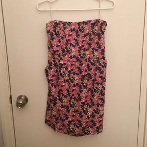 Zara Pink and Blue Floral Strapless Dress