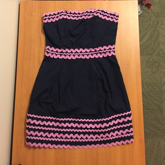 French Connection Scalloped Navy & Lavender Dress