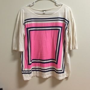 J. Crew Cream and Neon Pink T-Shirt