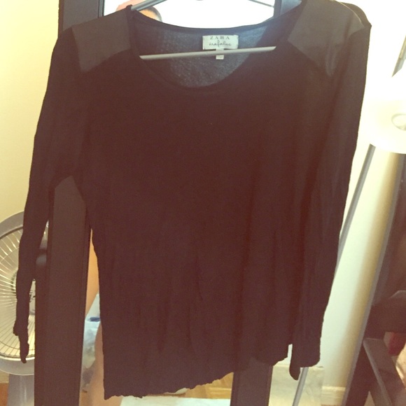 Zara black shirt faux leather shoulders