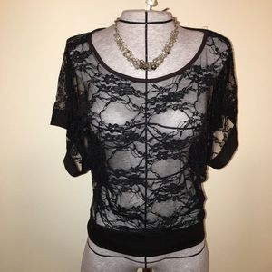 Sheer lace dolman sleeve top