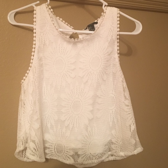 White Lace Crop Tank Top