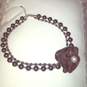 Choker silk flower faux pearl necklace