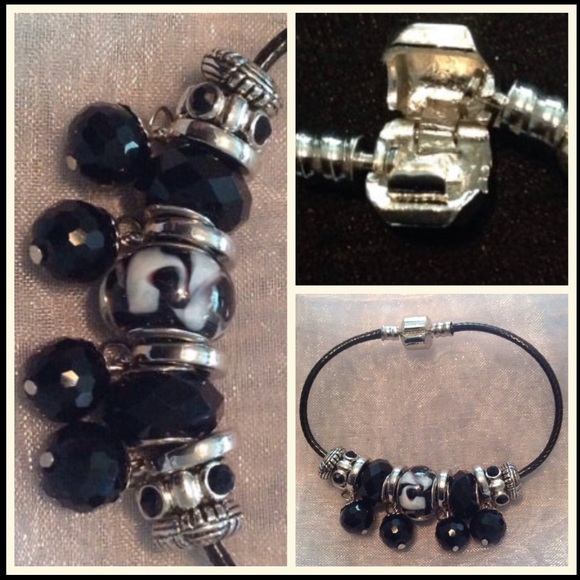 Black & White Murano bead charm bracelet