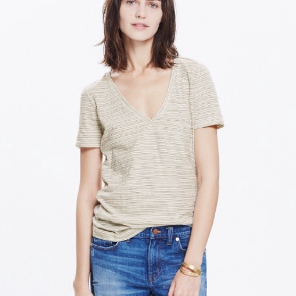NWT Madewell Whisper Cotton V Neck T-Shirt Striped