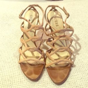 Guess Strappy Caged Sandals in Nude, Size 9.
