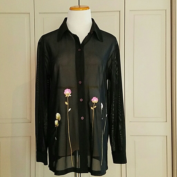 Sheer Black Button Down Top