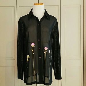 Sheer Black Button Down Top