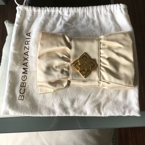 BCBG satin ivory handbag