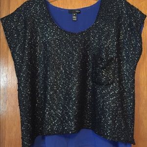 Aqua Metallic Tweed Top