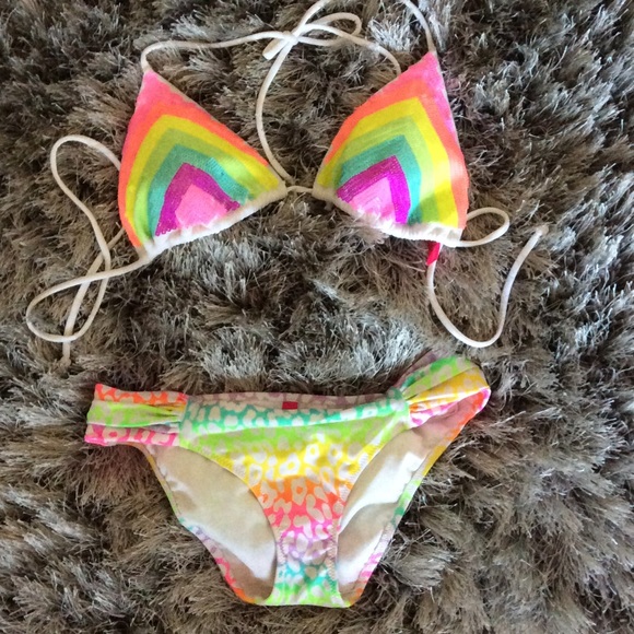 Neon Rainbow Sequin Cheetah Victoria Secret Swim - Picture 1 of 4
