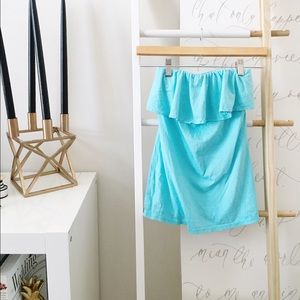 Turquoise strapless ruffle tube top from Lilly