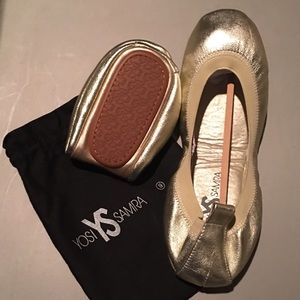 Yosi Samra Gold metallic gold leather flats