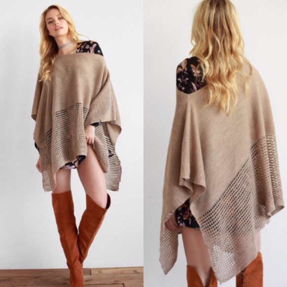 ❣LAST ONE❣ Mocha Knit Asymmetrical Poncho Sweater - Picture 2 of 2