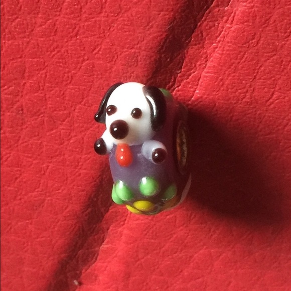Cute puppy Murano handmade glass bead. Double side