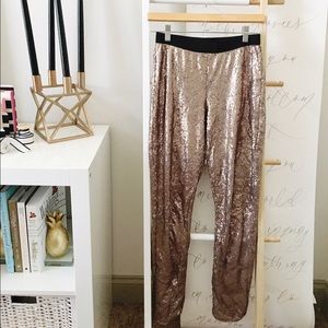 Rose gold sequined leggings