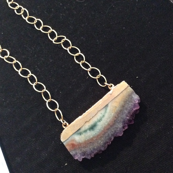 Anthropologie amethyst crystal bar necklace