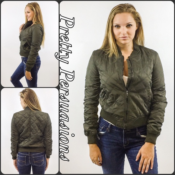 NWT Olive Green Quilted Bomber Jacket - Picture 4 of 6