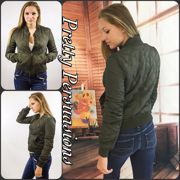 NWT Olive Green Quilted Bomber Jacket - Picture 5 of 6