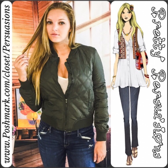 NWT Olive Green Quilted Bomber Jacket - Picture 3 of 6