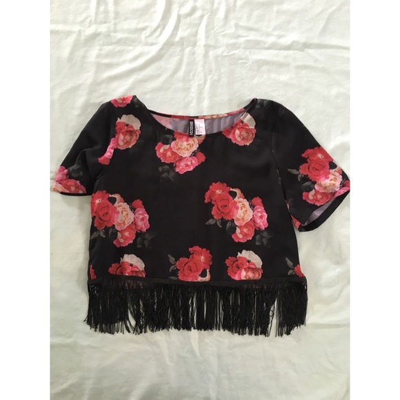 Rose Printed Fringe Crop Top