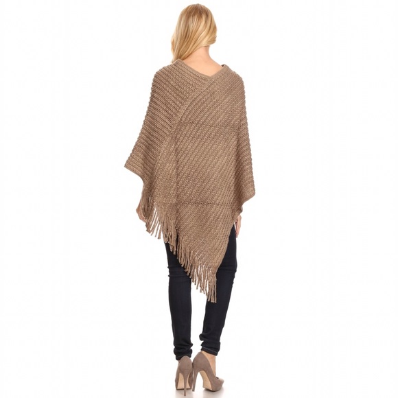 Black Ultra Soft Cable Knit Pull Over Poncho - Picture 2 of 4